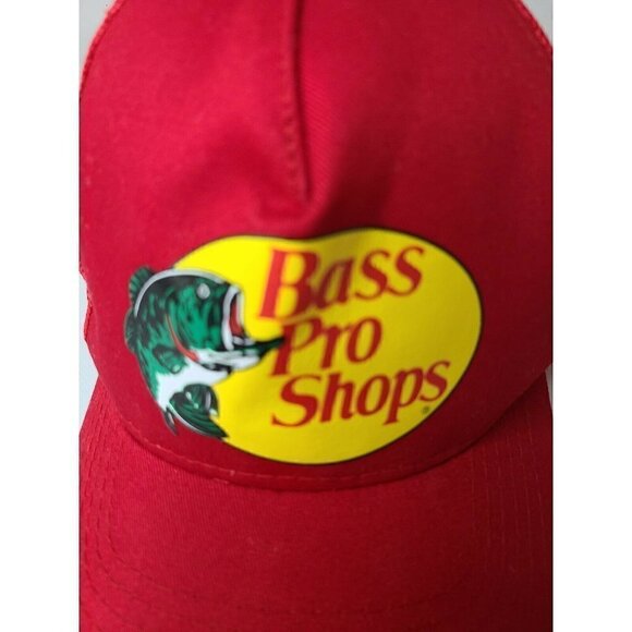 𝅺BASS Pro Shop Gone Fishing Mesh Snapback Adjustable Red OS Trucker Cap Hat - Picture 2 of 8